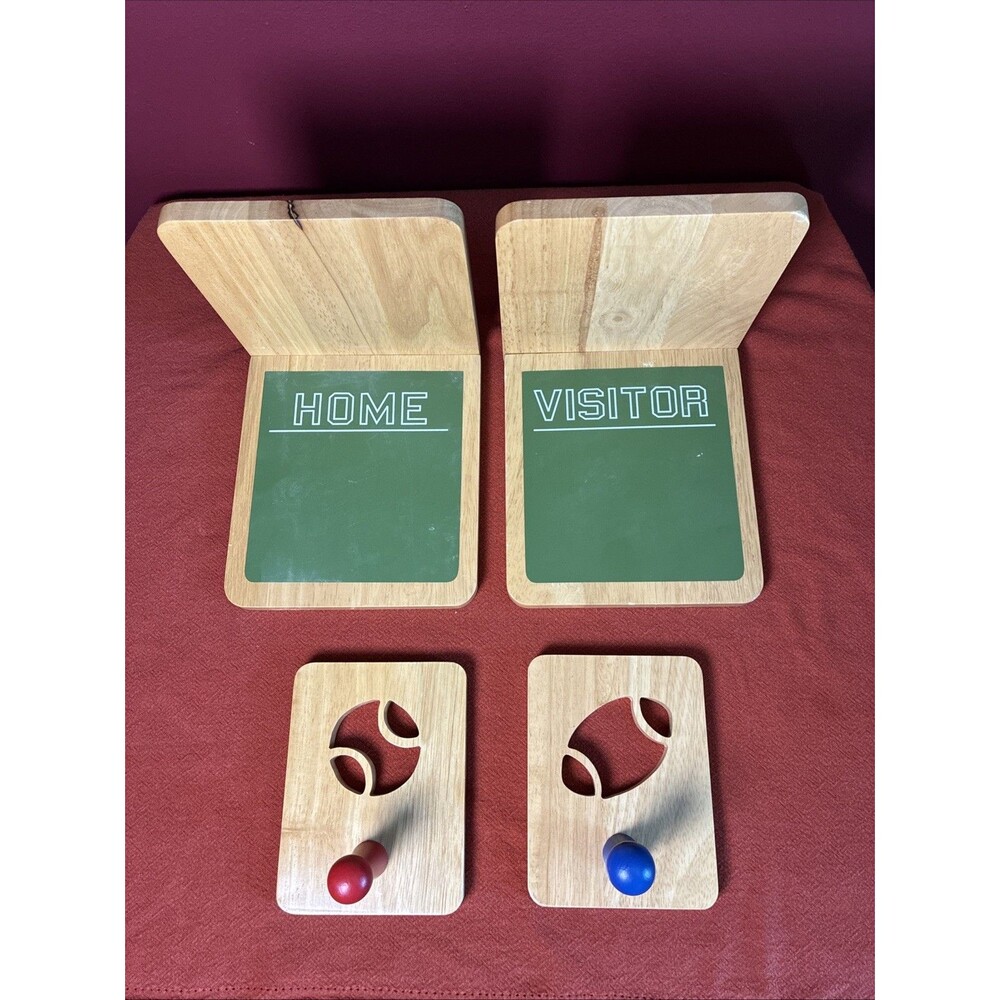Vintage Home And Visitor Wooden Shelves 2 Coat Hangers Baseball Football Set